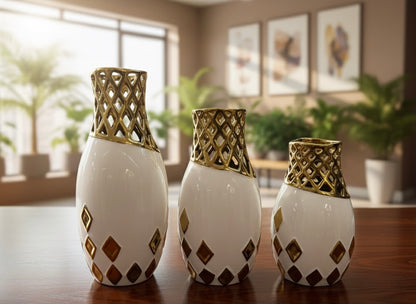 Elegant White and Black Ceramic Decorative Vase Set (3 Piece) (Only In Karachi)