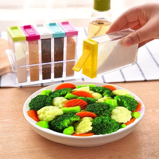 Clear Plastic Spice Container Set with Colorful Lids
