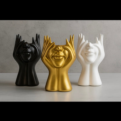 Modern Resin Face & Hand Sculptural Vases