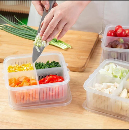 Multi-Compartment Fridge Storage Box with Removable Drain Baskets