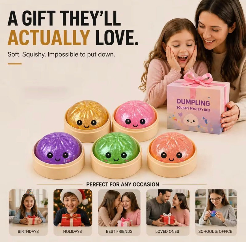 Glitter Squeezy Dumpling Stress Relief Toy with Steamer Case