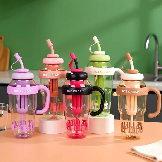 Ice Cream Tea Infuser Water Bottle with Straw & Handle