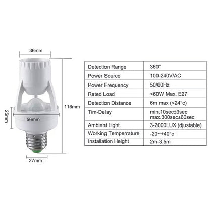 E27 PIR Motion Sensor Light Bulb Socket