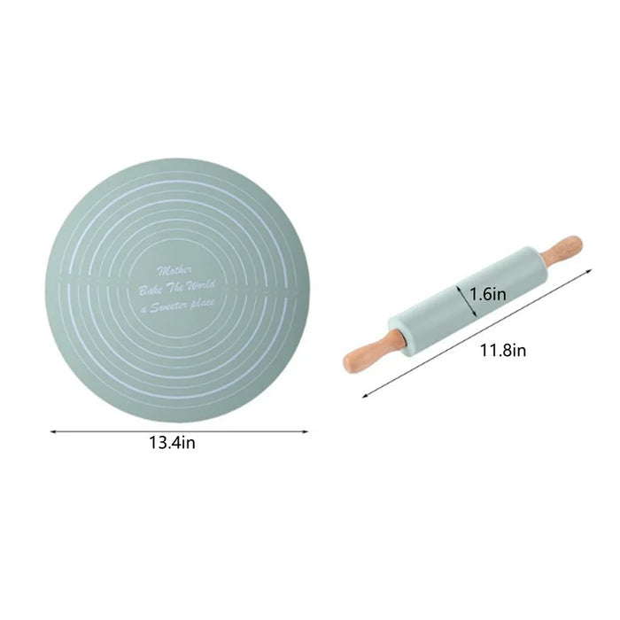 Non-Stick Silicone Rolling Pin and Kneading Mat Set
