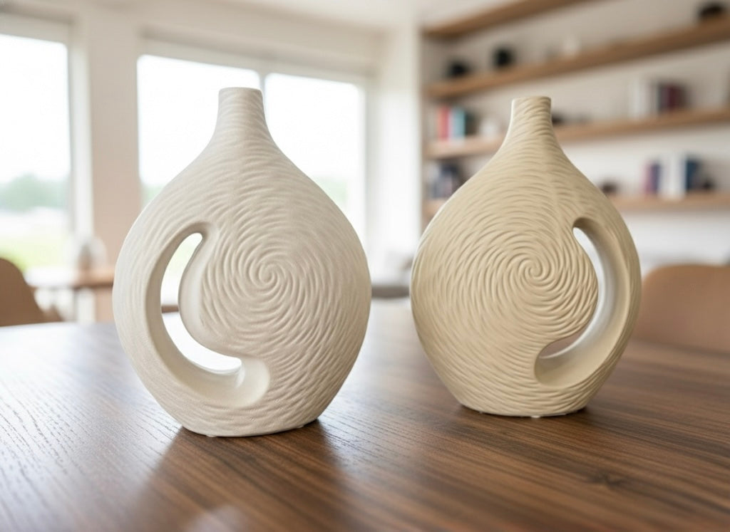 Modern Beige Ceramic Vase ( White & Cream )
