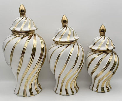 Elegant Spiral Ceramic Jars with Gold Accents Set (Only In Karachi)