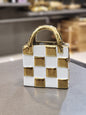 Golden Checkered Handbag Design Ceramic Vase