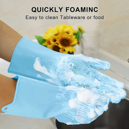 Magic Silicone Dishwashing Big Size Gloves with Integrated Scrubbing Bristles