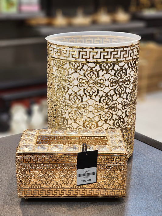 Luxury Greek Key Filigree Waste Bin and Tissue Box Set