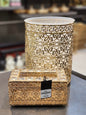 Luxury Greek Key Filigree Waste Bin and Tissue Box Set