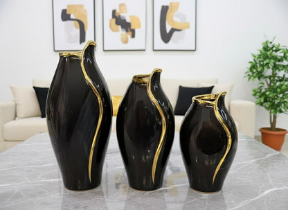 Modern White & Gold Sculptural Vase Set (3 Piece) (Only In Karachi)