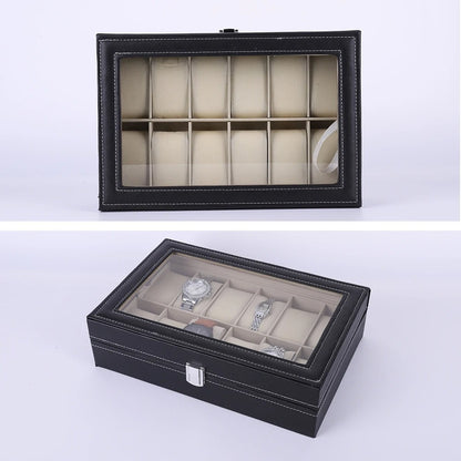 Premium 12-Slot Faux Leather Watch Display Case