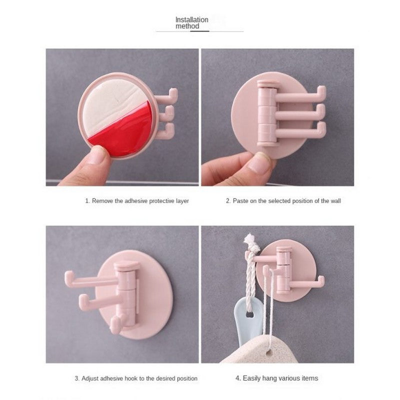 Rotating 3-Arm Adhesive Wall Hooks (5-Hooks)