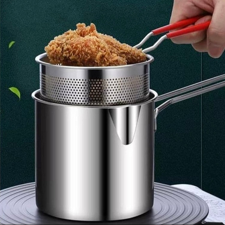 1200ml Stainless Steel Mini Deep Fryer Pot with Strainer Basket