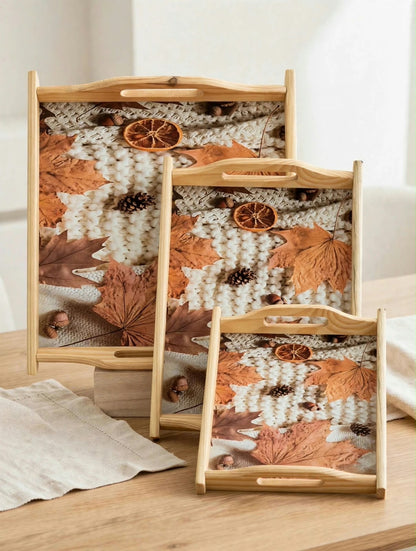 3Pcs Bamboo Serving Trays With Handles