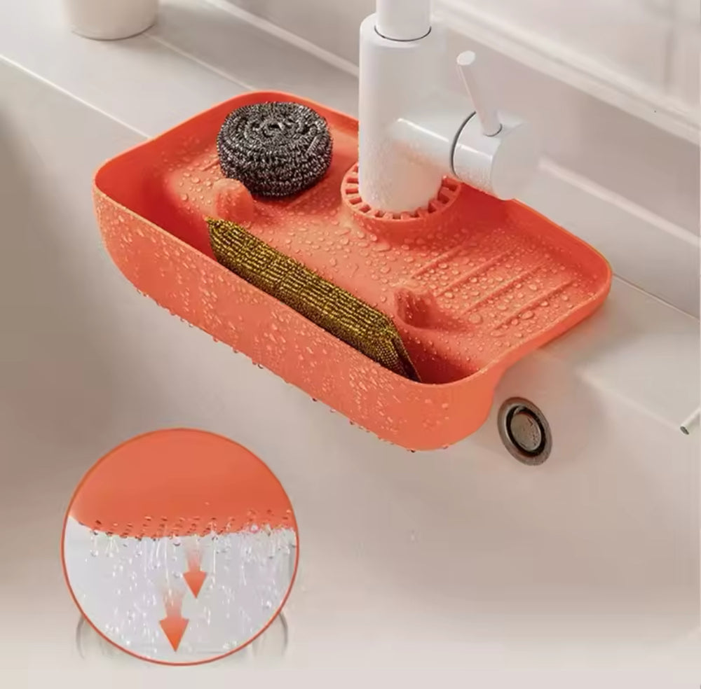 Silicone Faucet Splash Guard and Soap Organizer Tray