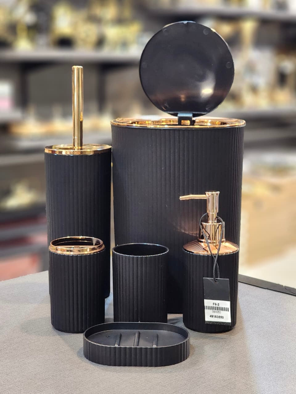 Elegant Matte Black and Gold Bathroom Accessory Set