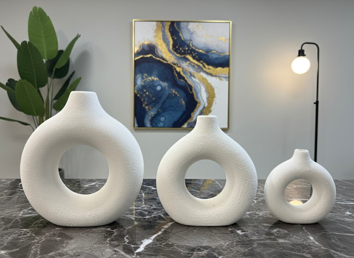 Elegant Modern Circular Ceramic Vase Set (3 Piece)