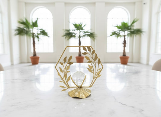 Elegant Hexagonal Metal & Crystal Table Sculpture