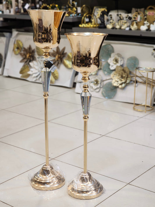 Elegant Gold & Crystal Pedestal Chalice Set (2 Piece)