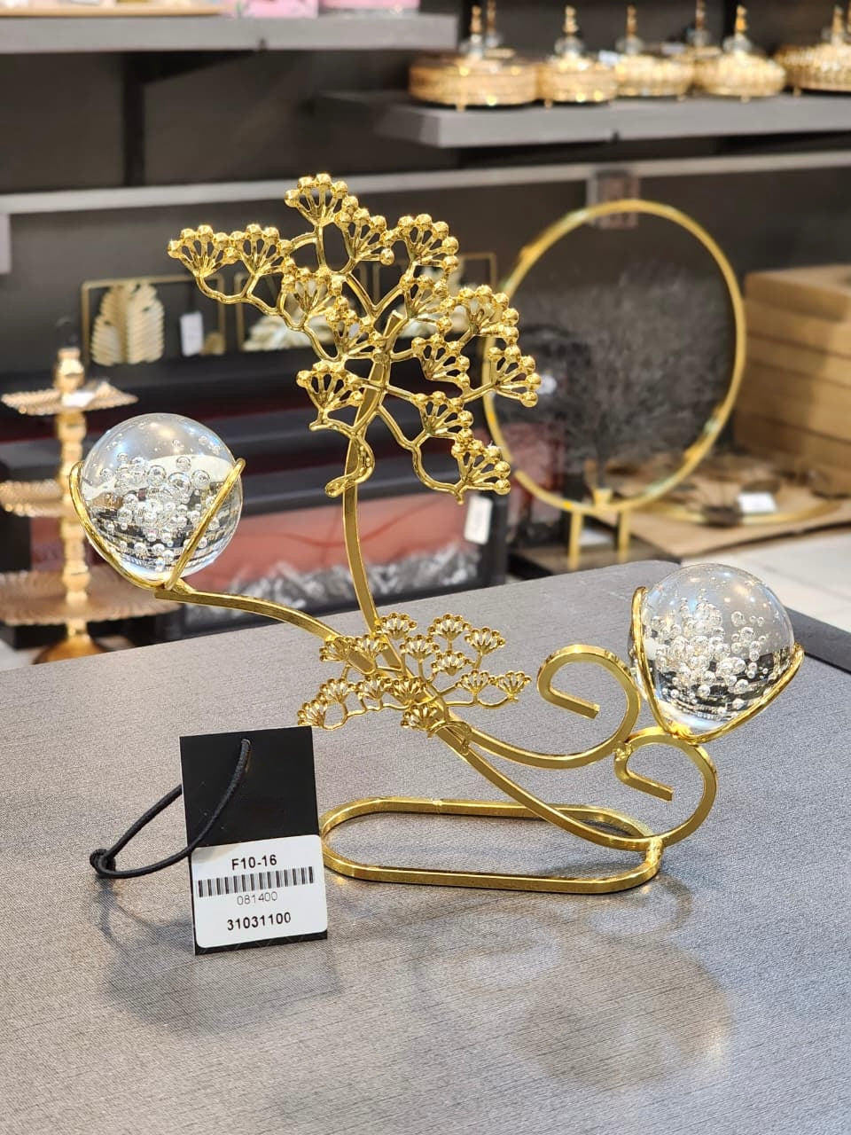 Decorative Golden Bonsai Dual Crystal Ball