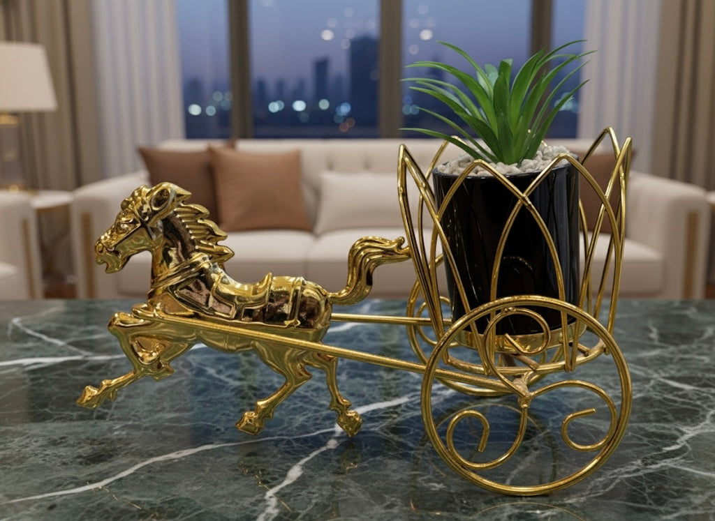 Golden Horse Carriage Decorative Planter