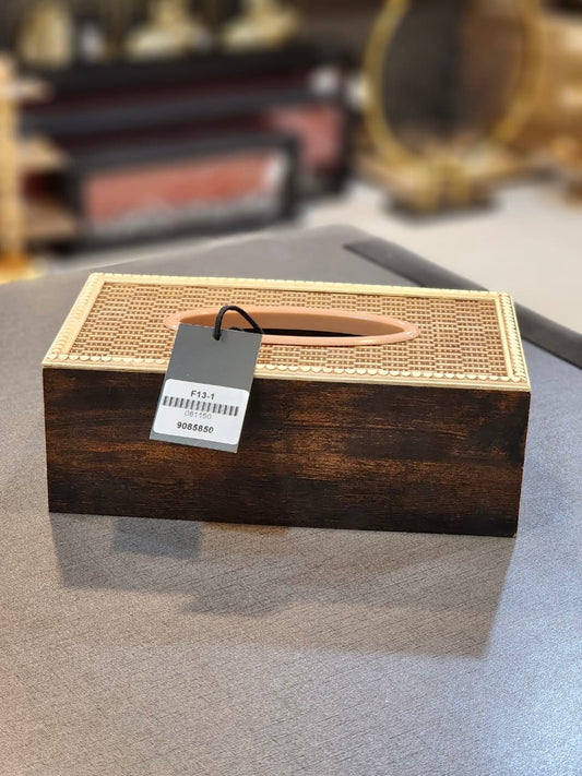 Elegant Rattan and Dark Wood Tissue Box Holder