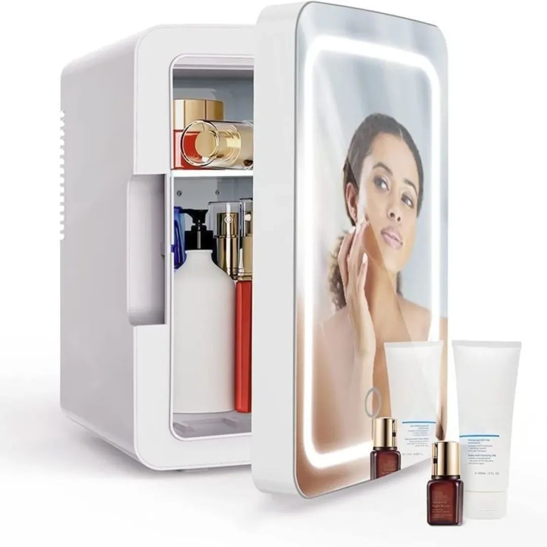 Portable 4L Mini Beauty Fridge with Dimmable LED Lighted Mirror