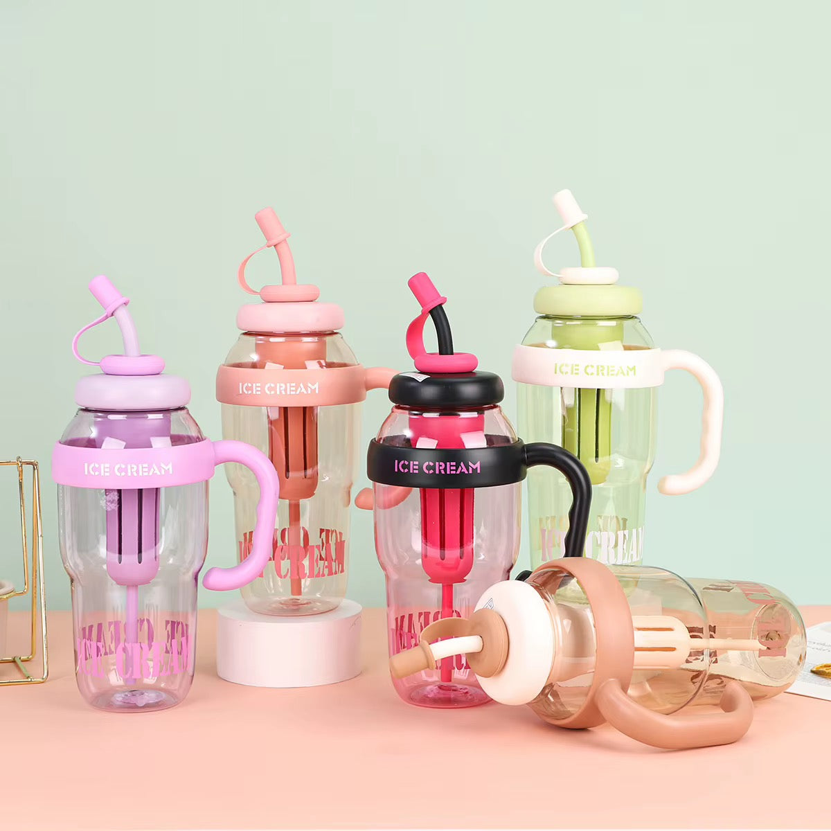 Ice Cream Tea Infuser Water Bottle with Straw & Handle
