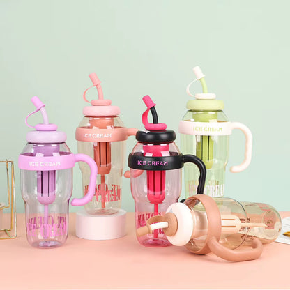 Ice Cream Tea Infuser Water Bottle with Straw & Handle