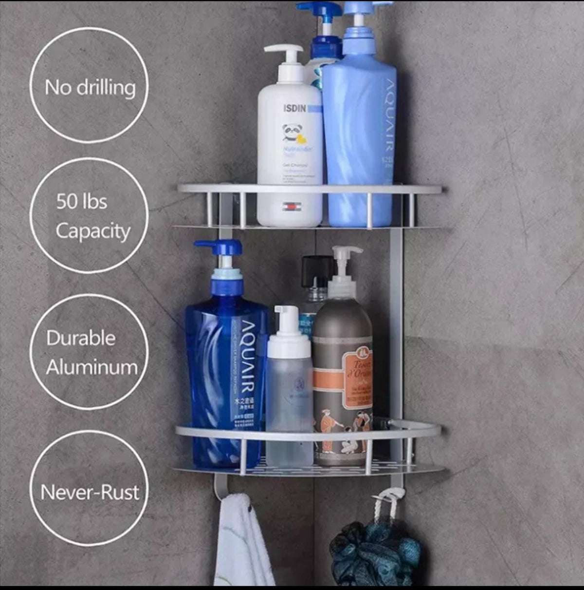 2 Layer Aluminum Steel Corner Bathroom Shelf