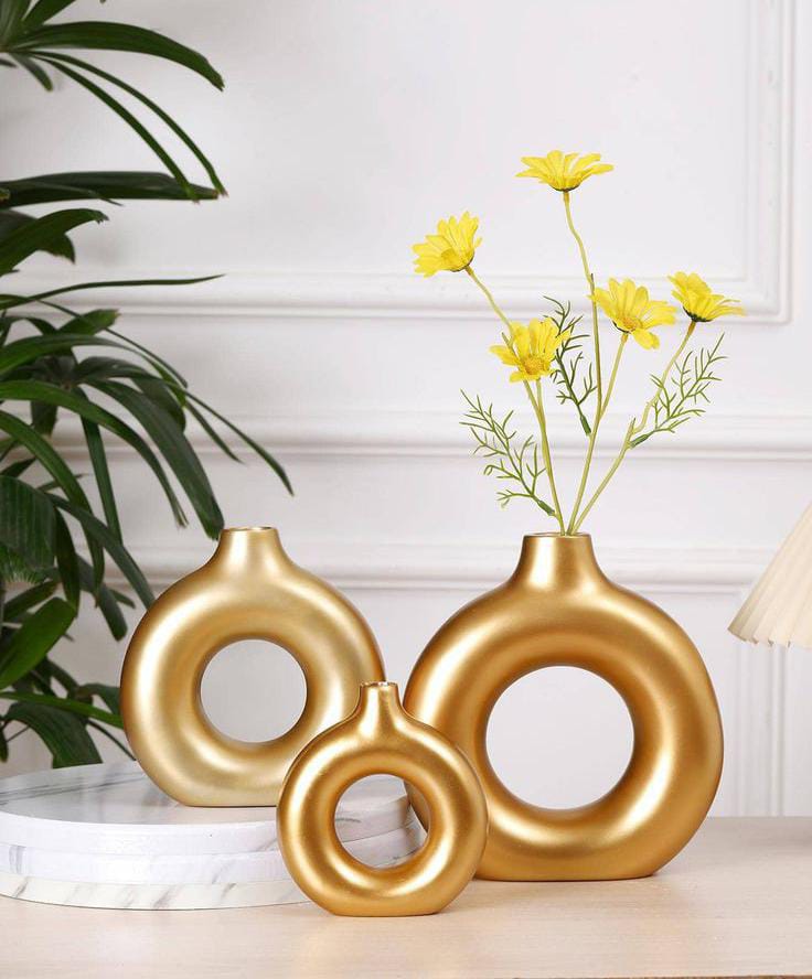 Donut Vase Set | Modern & Unique Design (Fibre)  (3 Piece) (Small,Medium & Large)