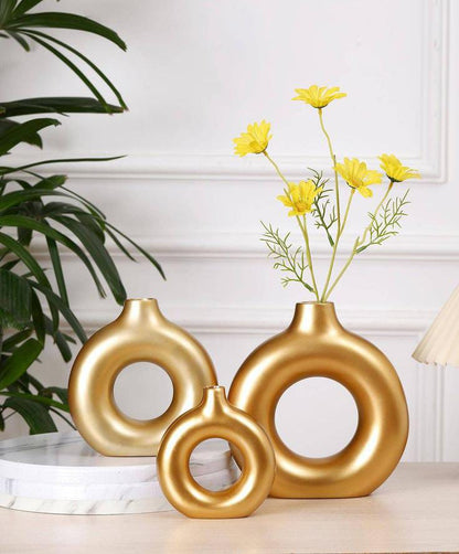 Donut Vase Set | Modern & Unique Design (Fibre)  (3 Piece) (Small,Medium & Large)