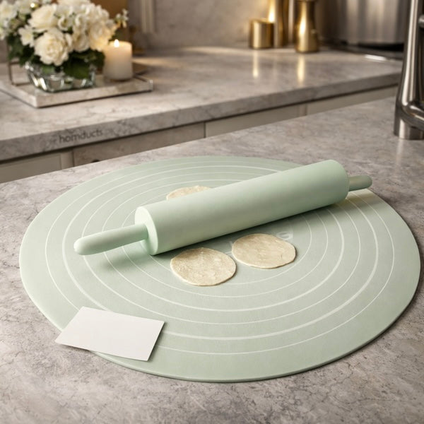 Non-Stick Silicone Rolling Pin and Kneading Mat Set