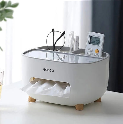 Ecoco Multi-Functional Tissue Box Holder - Desktop Organizer & Stationery Storage