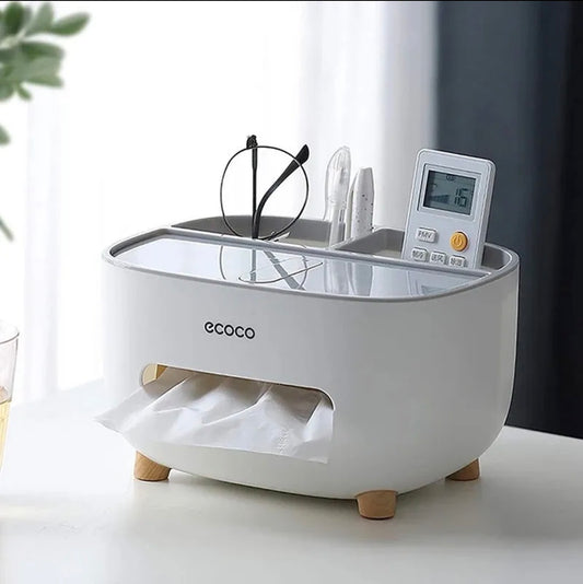 Ecoco Multi-Functional Tissue Box Holder - Desktop Organizer & Stationery Storage
