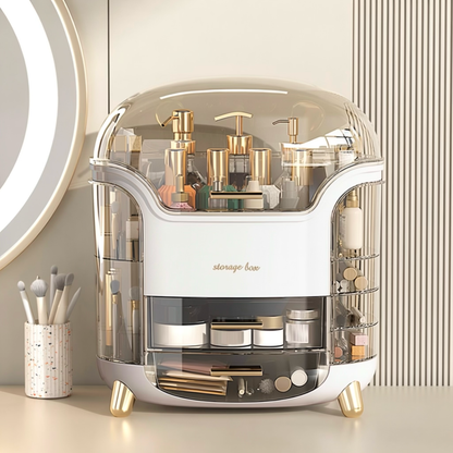 Luxury Dustproof Makeup Organizer Box with Rotating Side Doors & Drawers