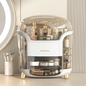 Luxury Dustproof Makeup Organizer Box with Rotating Side Doors & Drawers