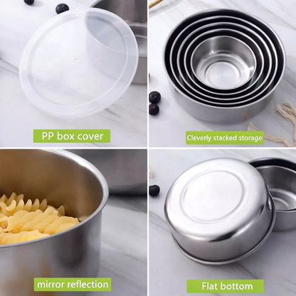 Stainless Steel Nesting Food Storage Bowl Set with Airtight Lids (Set of 5)
