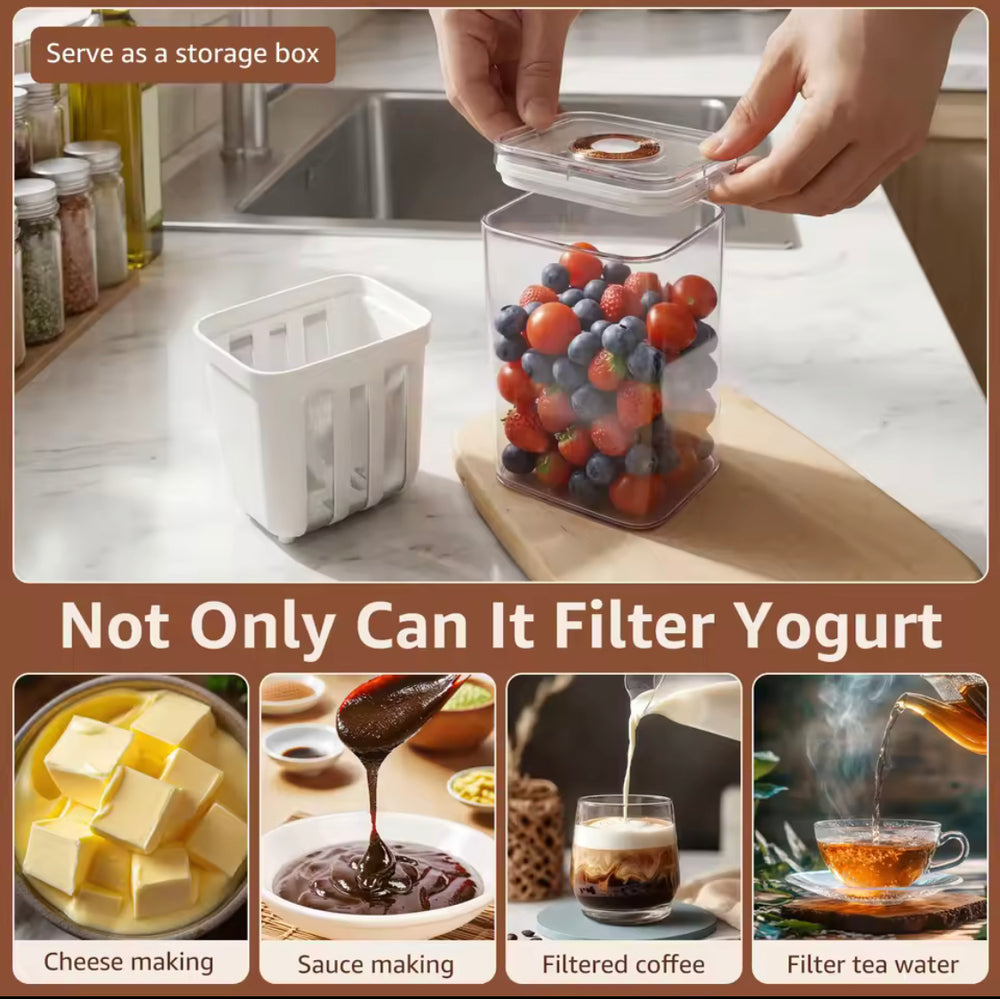 Greek Yogurt Strainer & Whey Separator Container with Fine Mesh Filter