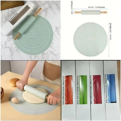 Non-Stick Silicone Rolling Pin and Kneading Mat Set
