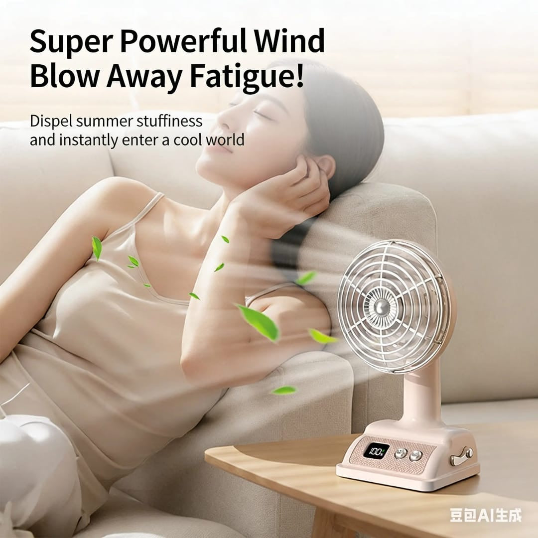 Retro Digital Display Mini Desk Fan