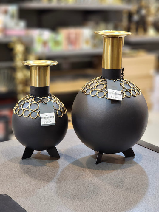 Elegant Matte Black & Gold Tripod Vases (2 Piece) (Only In Karachi)