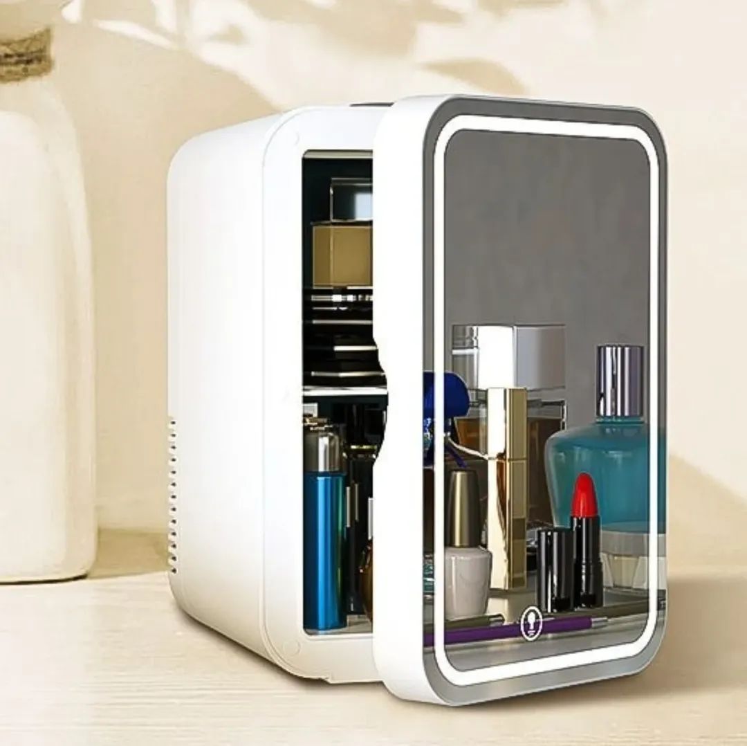 Portable 4L Mini Beauty Fridge with Dimmable LED Lighted Mirror