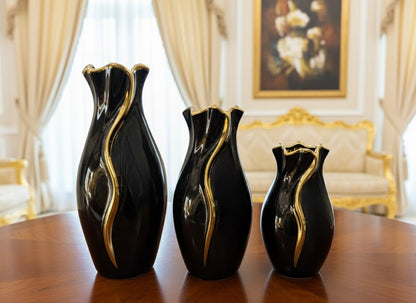 Elegant Black & White Wavy Ceramic Vase Set (3 Piece) (Only In Karachi)