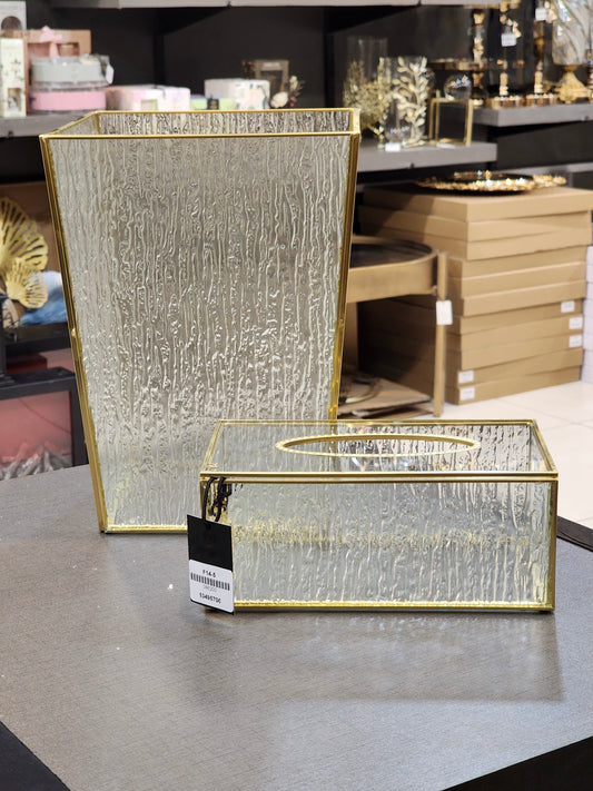 Elegant Gold-Rimmed Hammered Glass Decor Set