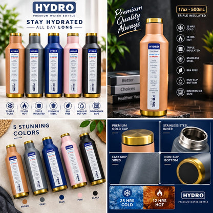 Prime Hydro Triple Insulated Stainless Steel Water Bottle