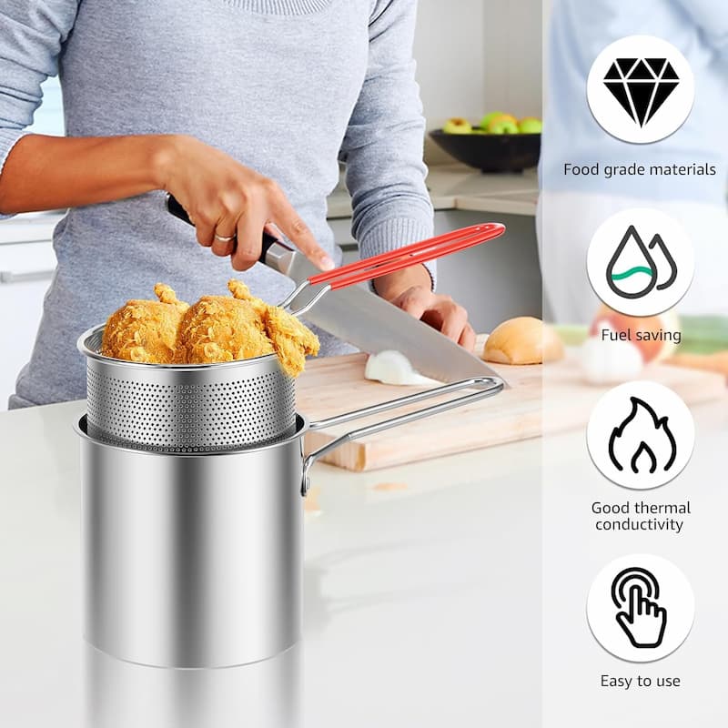 1200ml Stainless Steel Mini Deep Fryer Pot with Strainer Basket