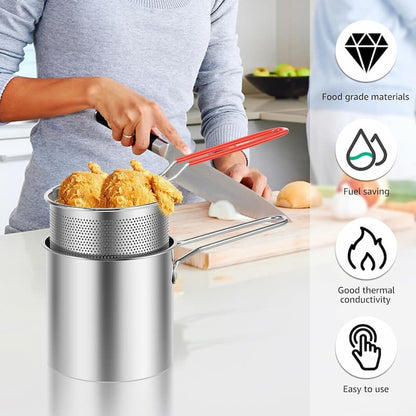1200ml Stainless Steel Mini Deep Fryer Pot with Strainer Basket