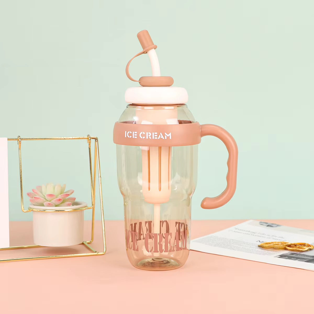 Ice Cream Tea Infuser Water Bottle with Straw & Handle